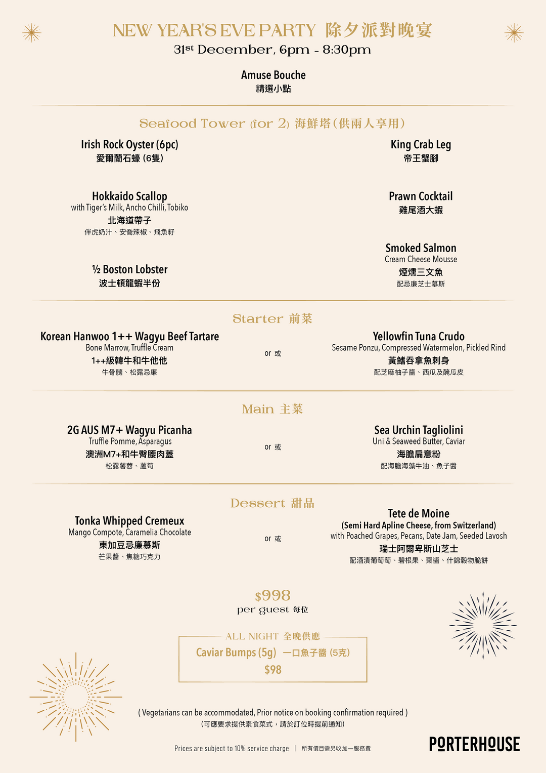 PORTERHOUSE 除夕晚餐